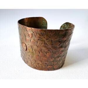 Vintage Wide Hammered Copper Cuff Bracelet Natural Aged Patina